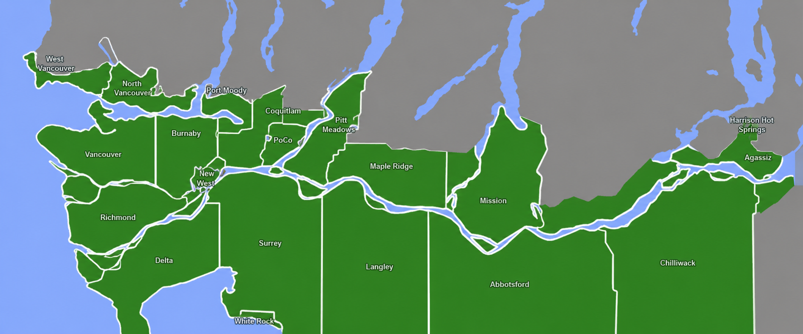 Greater Vancouver and Fraser Valley regional map